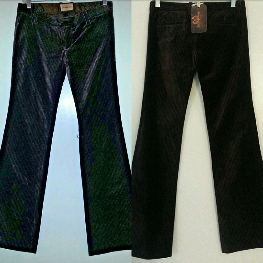 NWT FRANKIE B Velvet Low Rise 35" TALL Pin Striped Long Slacks Earth Tone - Picture 5 of 6